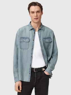 AllSaints Gribbs Cotton Regular Fit Shirt, Faded Indigo, Faded Indigo