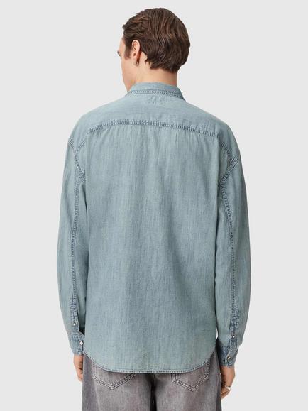 AllSaints Gribbs Cotton Regular Fit Shirt, Faded Indigo - view 2, Faded Indigo