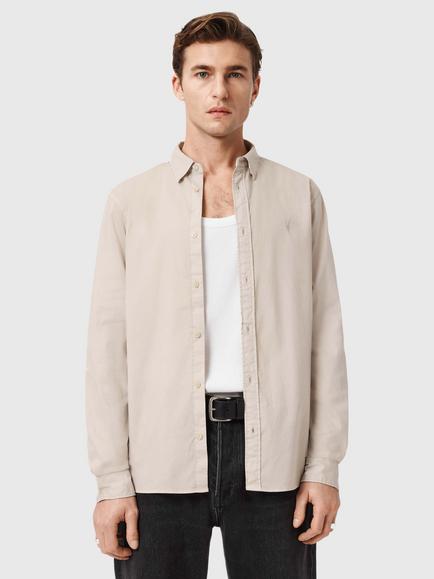 AllSaints Hawthorne Cotton Blend Regular Fit Shirt, Dusk White