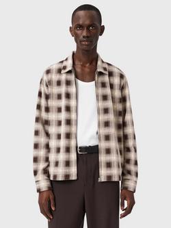AllSaints Krater Regular Fit Check Overshirt, Brown/Ecru White, Brown/Ecru White
