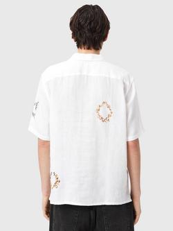 AllSaints Linen Embrodered Regular Fit Short Sleeve Shirt, Ecru - view 2, Ecru