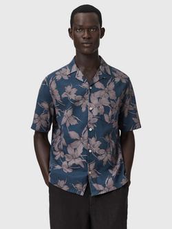 AllSaints Parterre Floral Short Sleeve Shirt, Bay Blue, Bay Blue