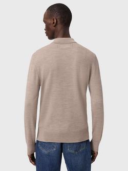 AllSaints Mode Merino Wool Knit Polo Shirt, Stone Brown - view 2, Stone Brown