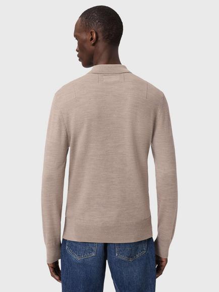 AllSaints Mode Merino Wool Knit Polo Shirt, Stone Brown - view 2, Stone Brown