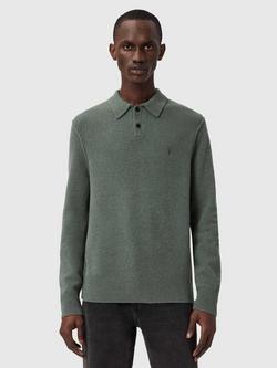 AllSaints Statten Wool Knit Polo Shirt, Maple Green, Maple Green
