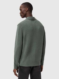 AllSaints Statten Wool Knit Polo Shirt, Maple Green - view 2, Maple Green