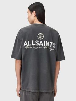 AllSaints Emblem Cotton Regular Fit Short Sleeve T-Shirt - view 2, Washed Black