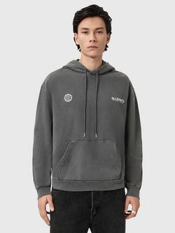 AllSaints Emblem Cotton Hoodie, Washed Black, Washed Black