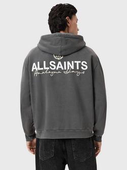AllSaints Emblem Cotton Hoodie, Washed Black - view 2, Washed Black