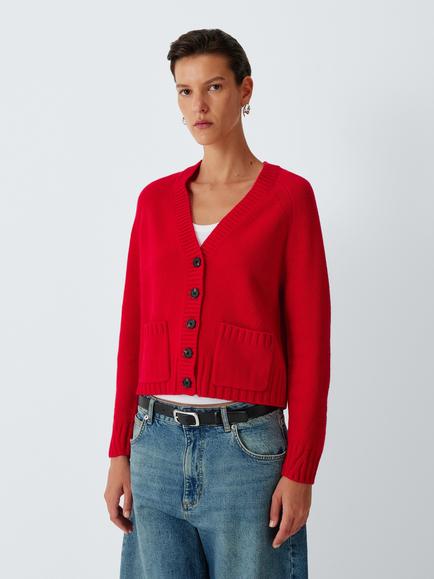 John Lewis Merino Wool Blend V-Neck Cardigan, Red