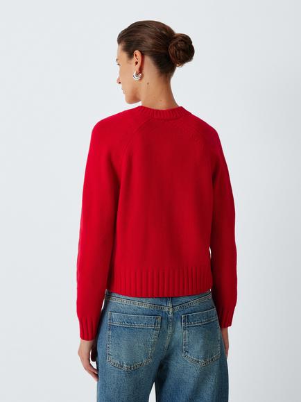 John Lewis Merino Wool Blend V-Neck Cardigan - view 2, Red