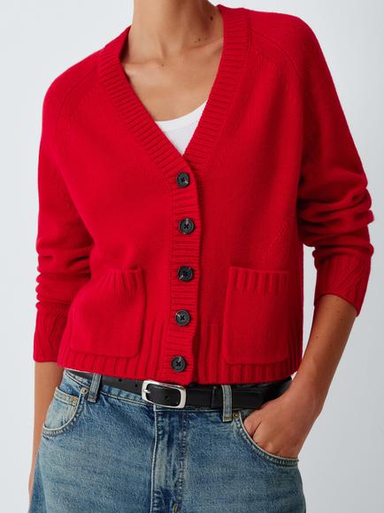 John Lewis Merino Wool Rich with Cashmere V-Neck Cardigan, Red