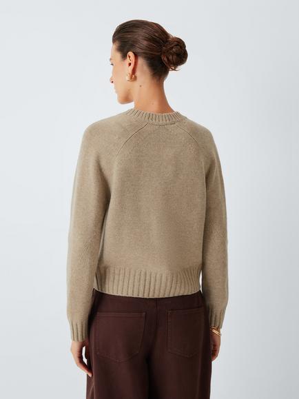John Lewis Merino Wool Rich with Cashmere V-Neck Cardigan - view 2, Taupe Marl
