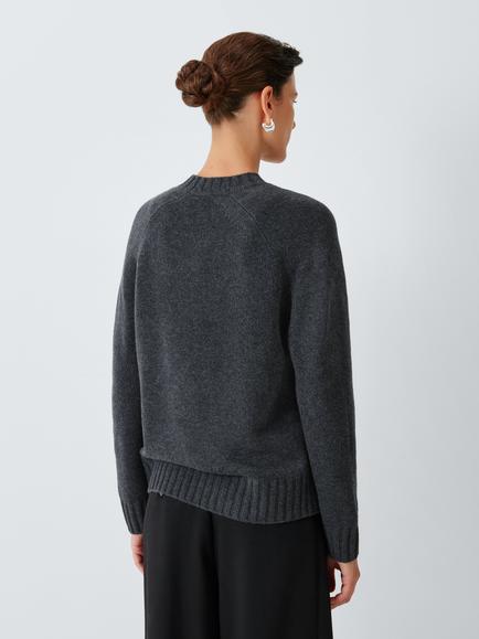 John Lewis Merino Wool Blend Crew Neck Jumper - view 2, Charcoal
