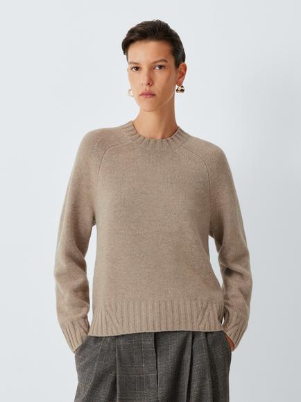John Lewis Merino Wool Rich with Cashmere Crew Neck Jumper, Taupe Marl