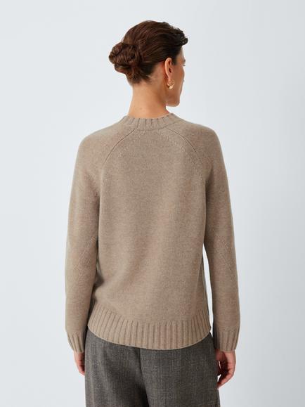 John Lewis Merino Wool Rich with Cashmere Crew Neck Jumper - view 2, Taupe Marl