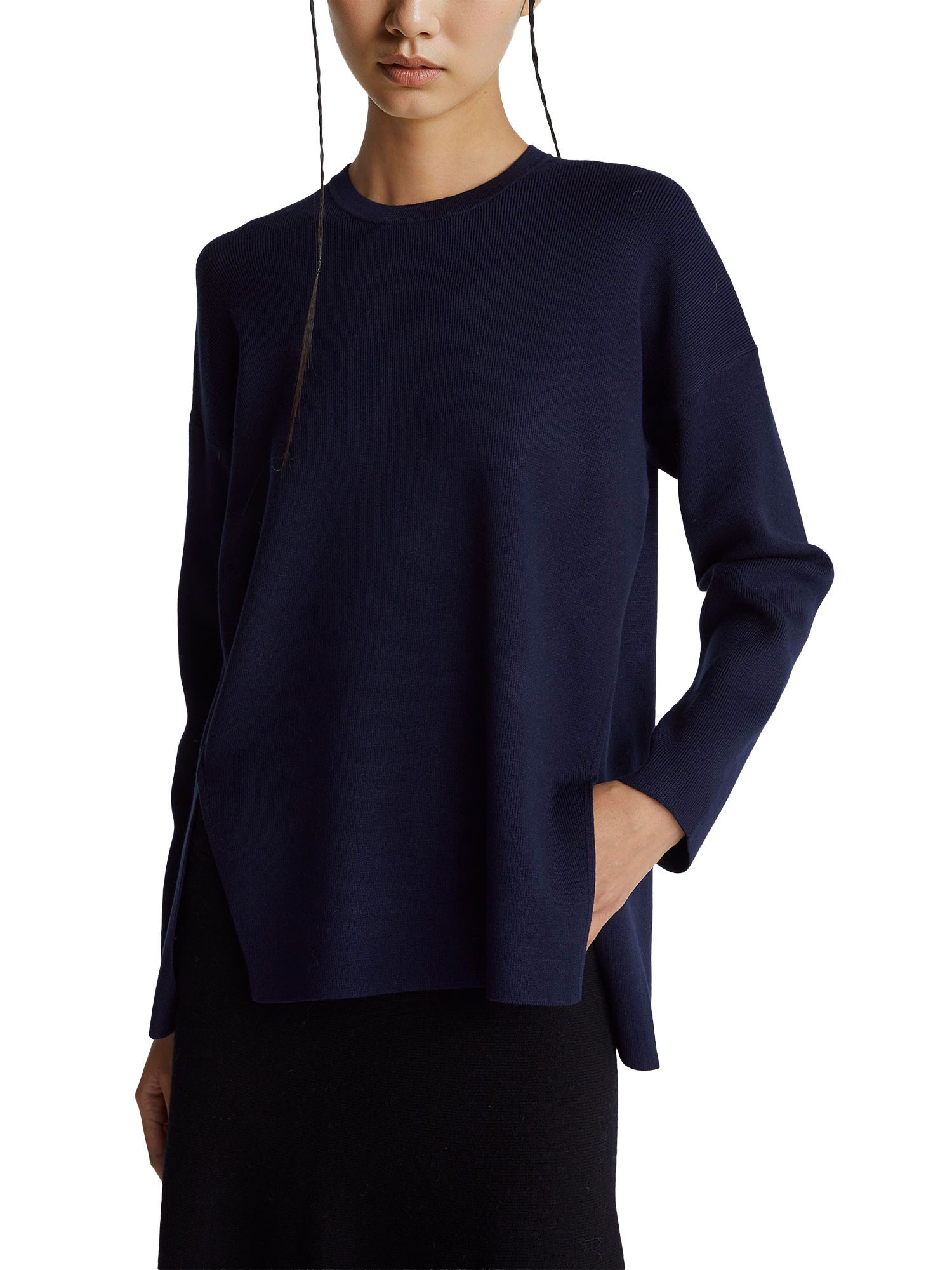 Product image 1 of 6, which shows Benetton Crew Neck Drop Shoulder Jumper, Blue, XS