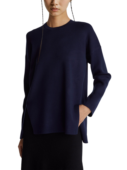 Benetton Crew Neck Drop Shoulder Jumper, Blue, Blue
