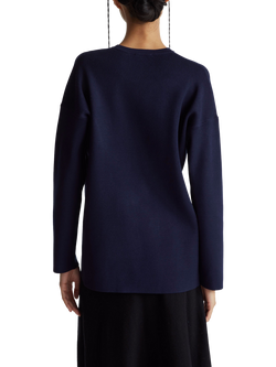 Benetton Crew Neck Drop Shoulder Jumper, Blue - view 2, Blue