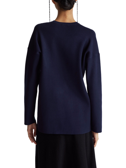 Benetton Crew Neck Drop Shoulder Jumper, Blue - view 2, Blue
