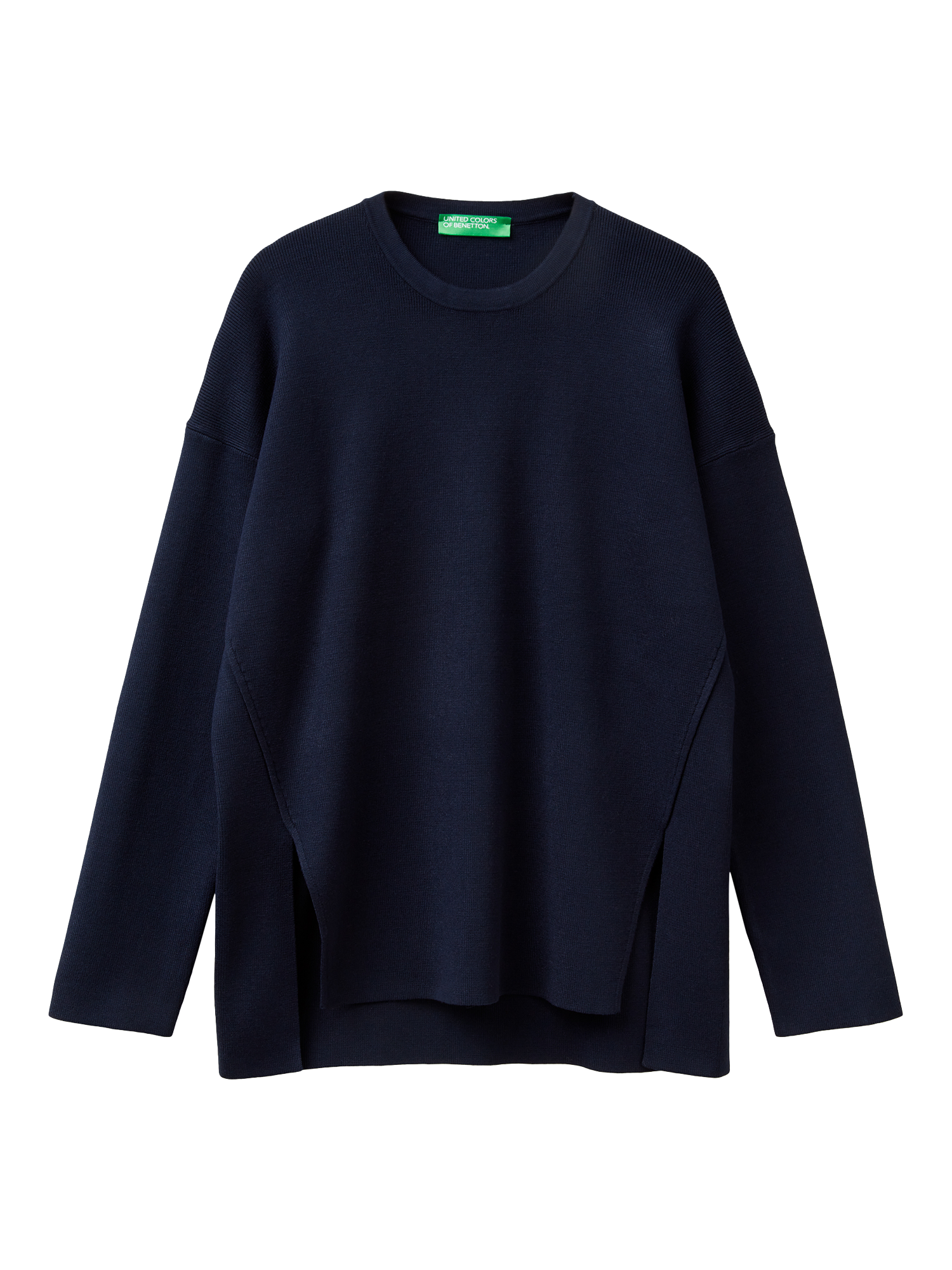 Product image 4 of 6, which shows Benetton Crew Neck Drop Shoulder Jumper, Blue, XS