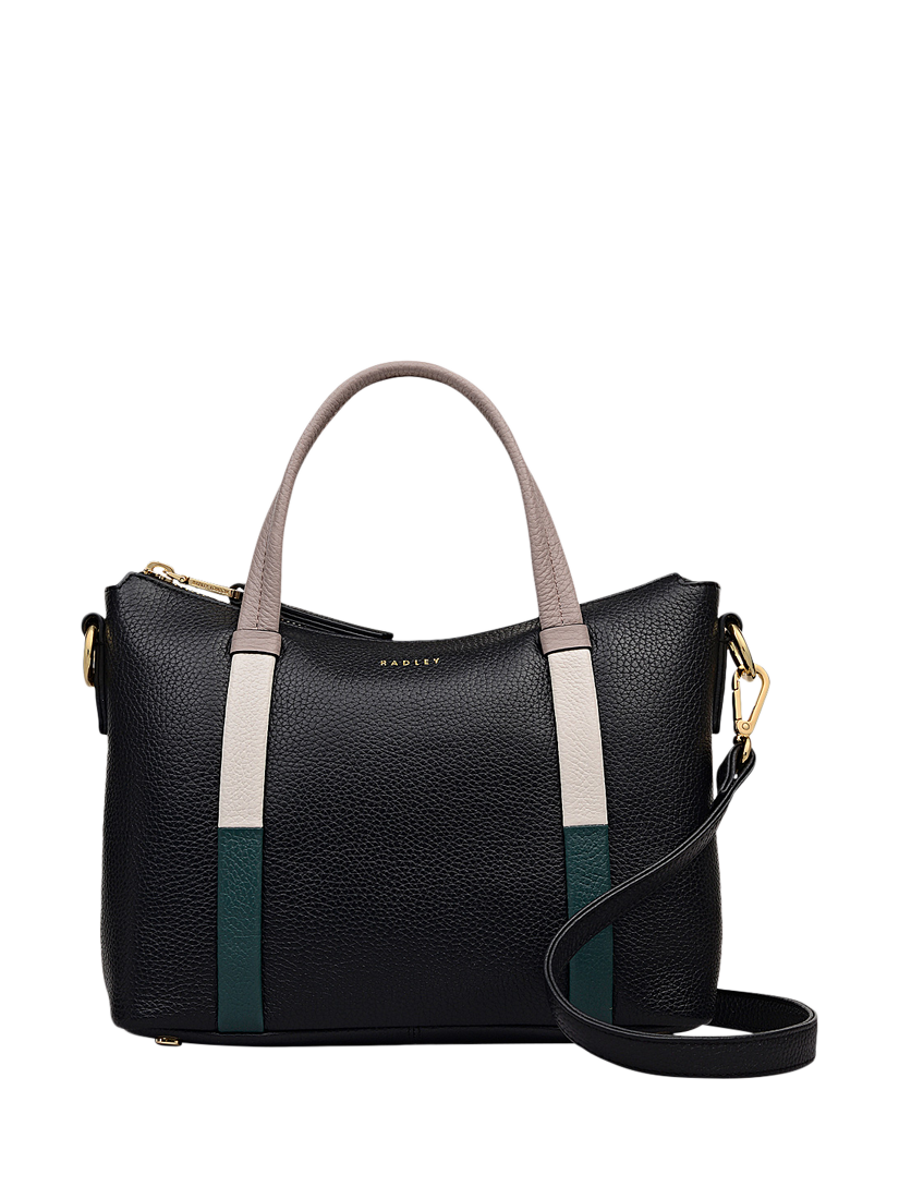 Product image 1 of 6, which shows Radley Waterloo Way Zip Top Leather Small Grab Bag, Black, One Size