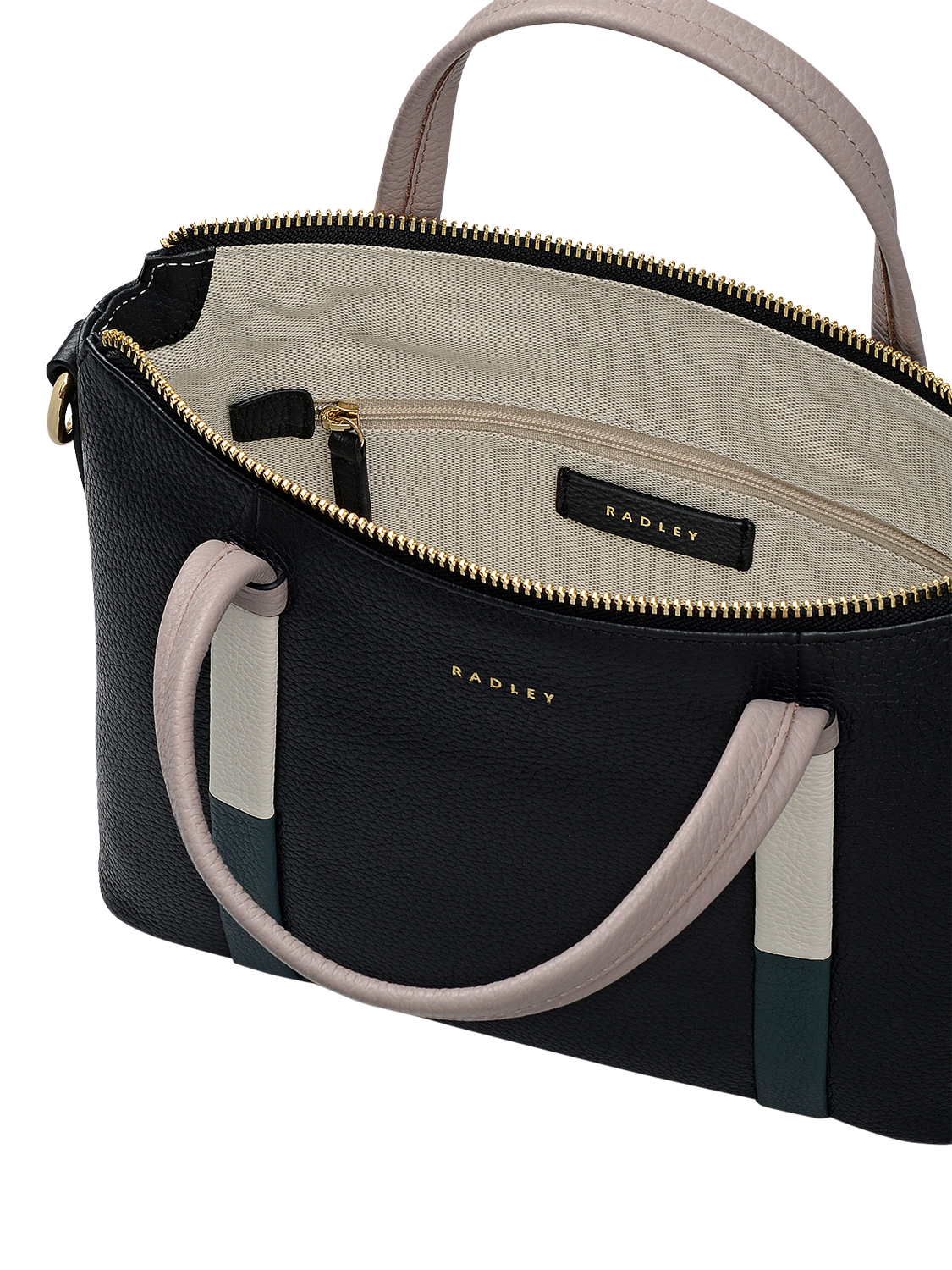 Product image 3 of 6, which shows Radley Waterloo Way Zip Top Leather Small Grab Bag, Black, One Size