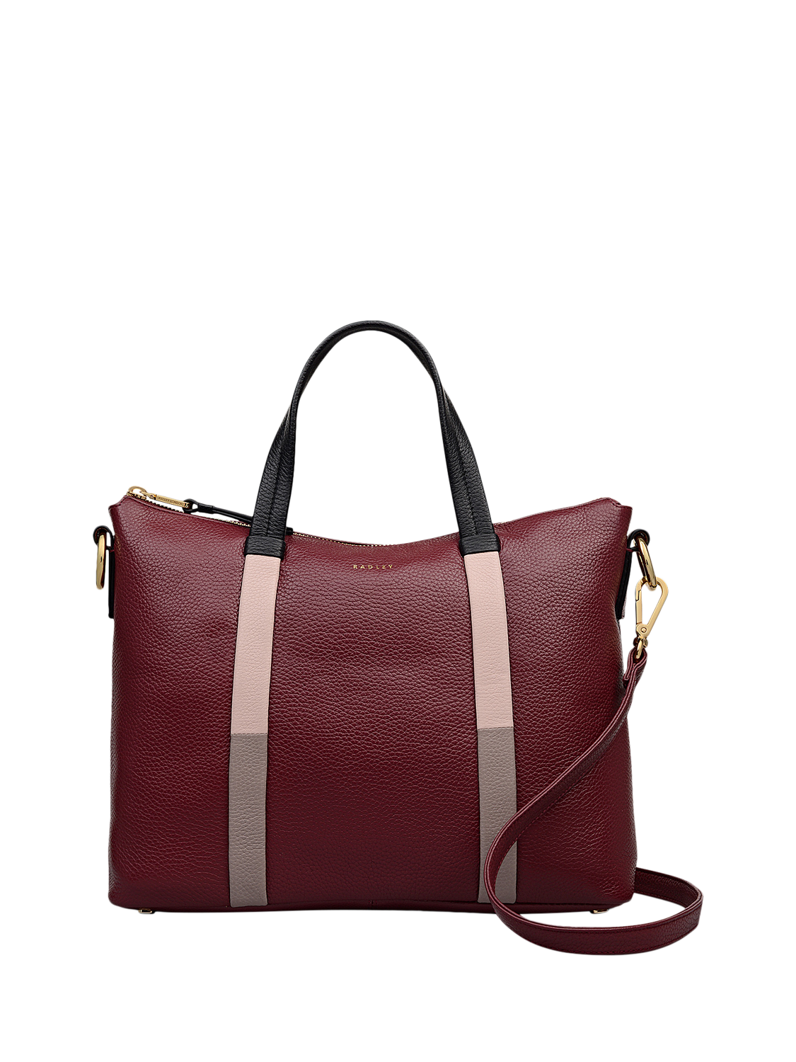 Product image 1 of 6, which shows Radley Waterloo Way Zip Top Leather Medium Grab Bag, Merlot, One Size
