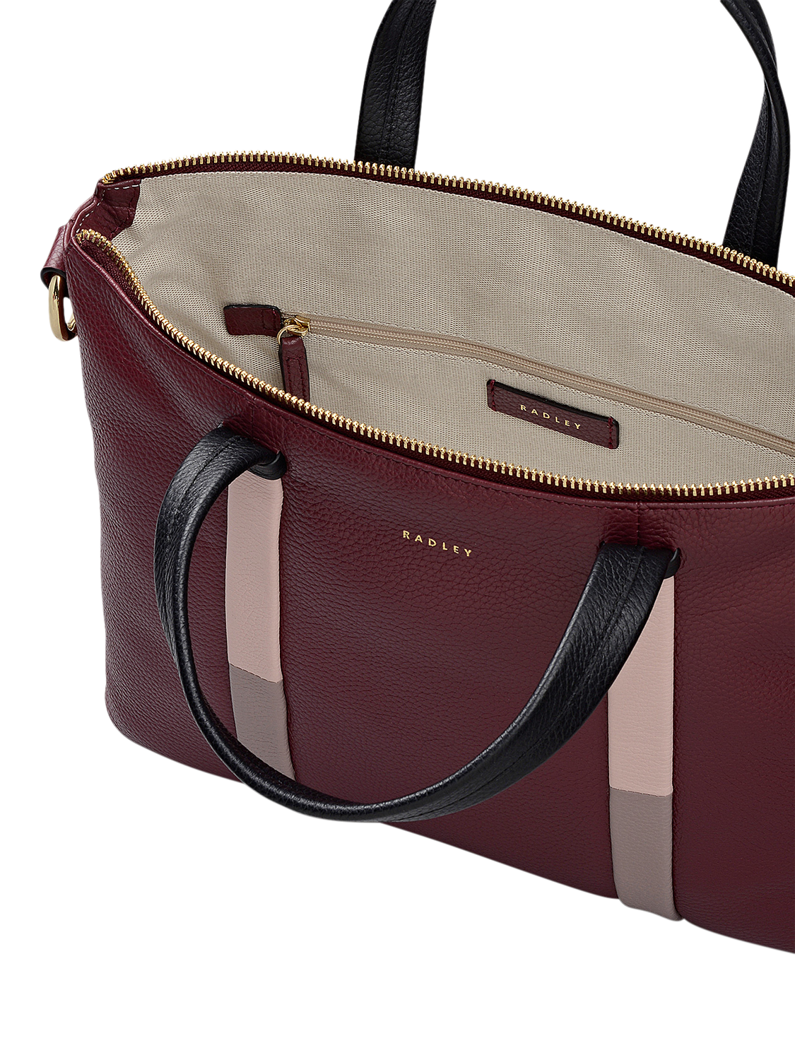 Product image 3 of 6, which shows Radley Waterloo Way Zip Top Leather Medium Grab Bag, Merlot, One Size
