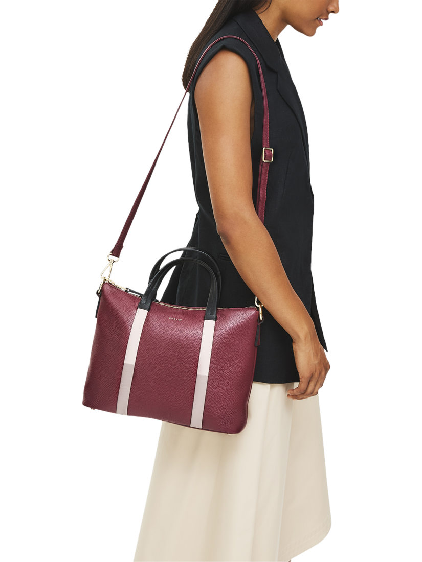 Product image 5 of 6, which shows Radley Waterloo Way Zip Top Leather Medium Grab Bag, Merlot, One Size
