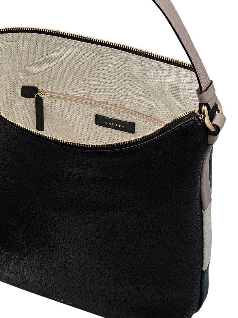 Product image 3 of 6, which shows Radley Waterloo Way Zip Top Leather Medium Shoulder Bag, Black, One Size