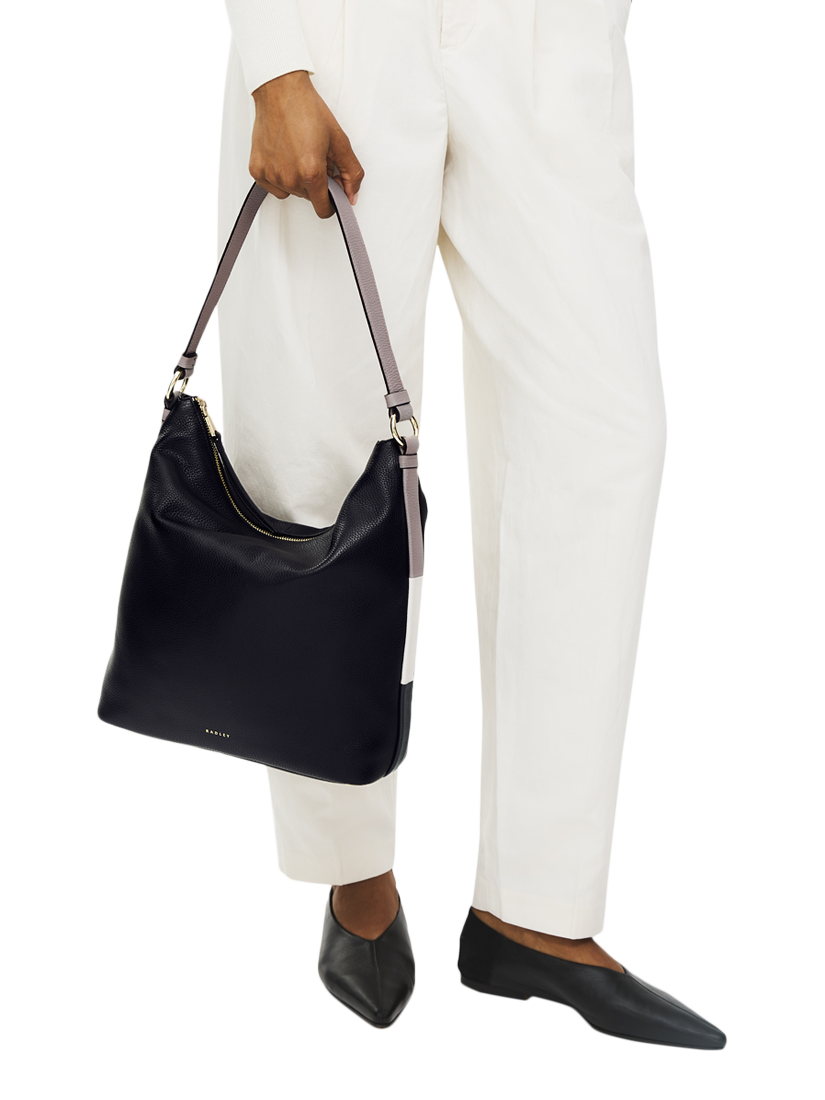 Product image 6 of 6, which shows Radley Waterloo Way Zip Top Leather Medium Shoulder Bag, Black, One Size