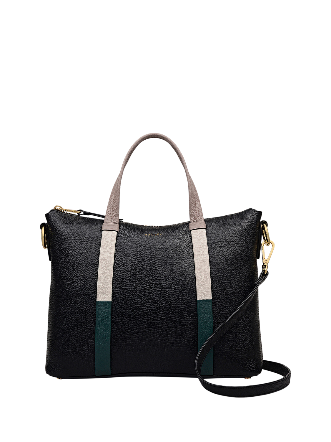 Product image 1 of 6, which shows Radley Waterloo Way Zip Top Leather Medium Grab Bag, Black, One Size