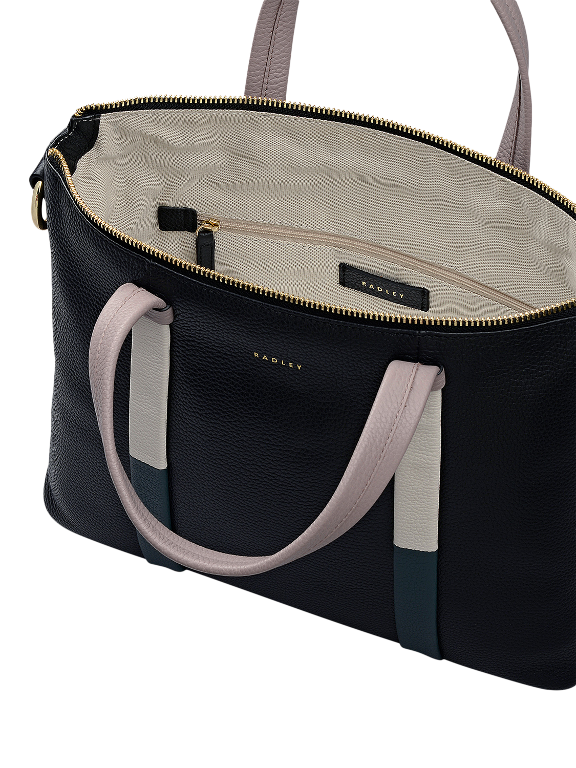 Product image 3 of 6, which shows Radley Waterloo Way Zip Top Leather Medium Grab Bag, Black, One Size