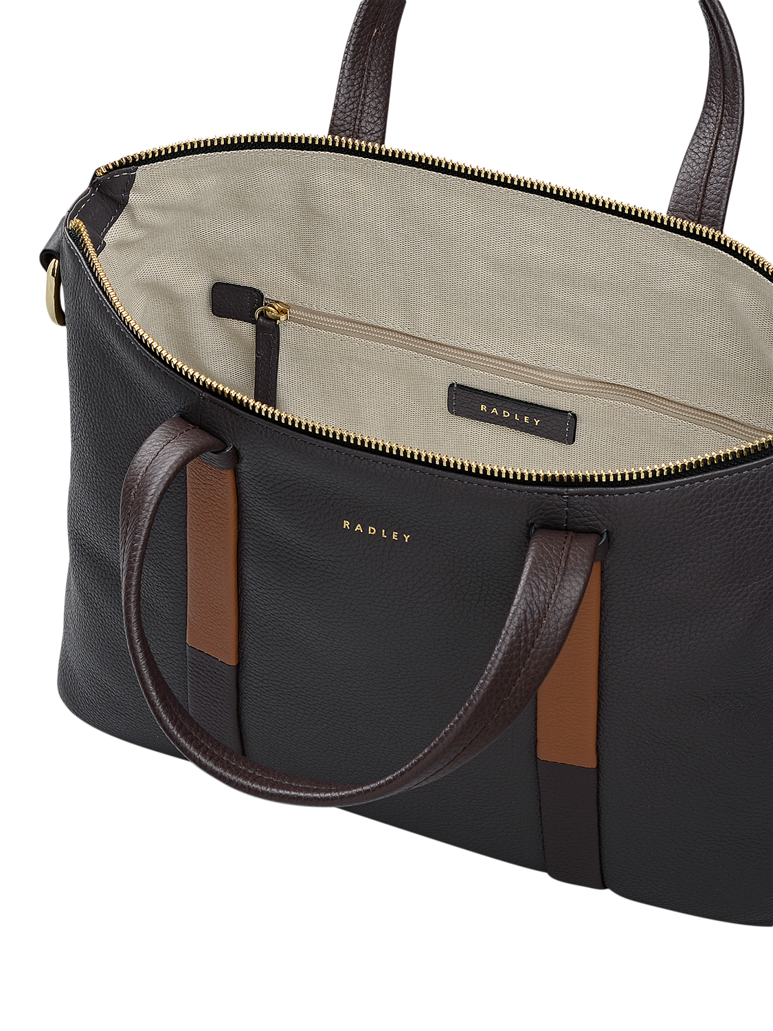 Product image 3 of 6, which shows Radley Waterloo Way Zip Top Leather Medium Grab Bag, Thunder, One Size