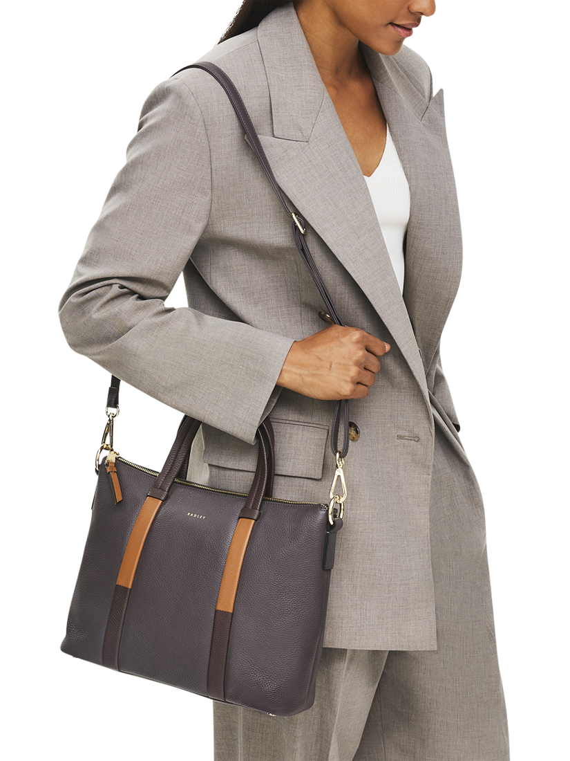 Product image 5 of 6, which shows Radley Waterloo Way Zip Top Leather Medium Grab Bag, Thunder, One Size