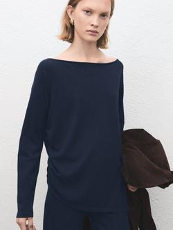 Mango Boat Neck Asymmetric Hem Jumper, Navy, Navy