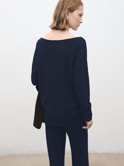Mango Boat Neck Asymmetric Hem Jumper, Navy - view 2, Navy