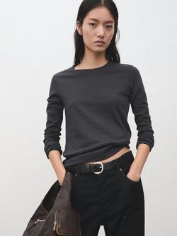 Mango Crew Neck Long Sleeve Top, Grey