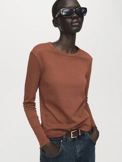 Mango Crew Neck Long Sleeve Top, Rust