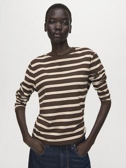 Mango Crew Neck Stripe Top, Brown/Cream, Brown/Cream