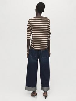 Mango Crew Neck Stripe Top, Brown/Cream - view 2, Brown/Cream