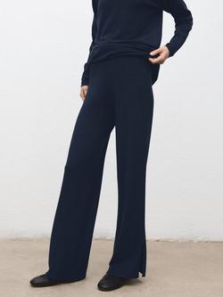 Mango High Rise Wide Leg Knit Trousers, Navy, Navy