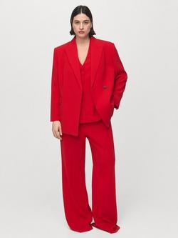 Mango High Rise Wide Leg Tailored Trousers, Red, Red