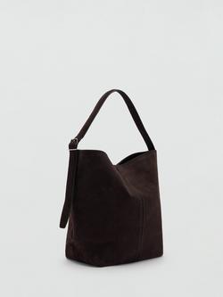 Mango Suede Bucket Bag, Brown - view 2, Brown