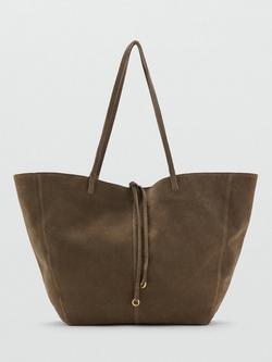 Mango Suede Twin Handle Tote Bag, Khaki, Khaki