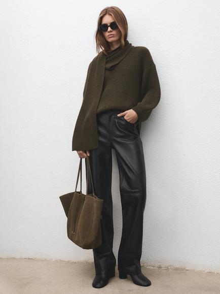 Mango Suede Twin Handle Tote Bag, Khaki - view 2, Khaki