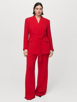 Mango Sculpted Belted Blazer, Red, Red