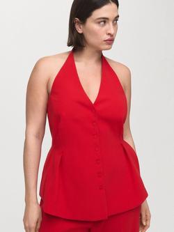 Mango Halterneck Sculpted Top, Red, Red