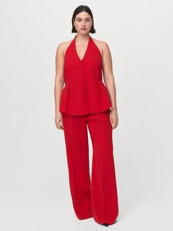 Mango Halterneck Sculpted Top, Red - view 2, Red